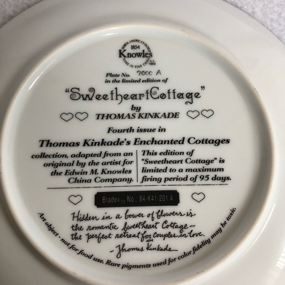 Thomas Kinkade Sweetheart Cottage Collectors Plate - Picture 4 of 6